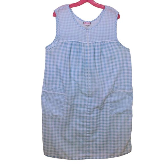 Vintage 80s Granada Gingham Ric-Rack Cottage House Dress M/L Pockets Zip-Front - Picture 1 of 10